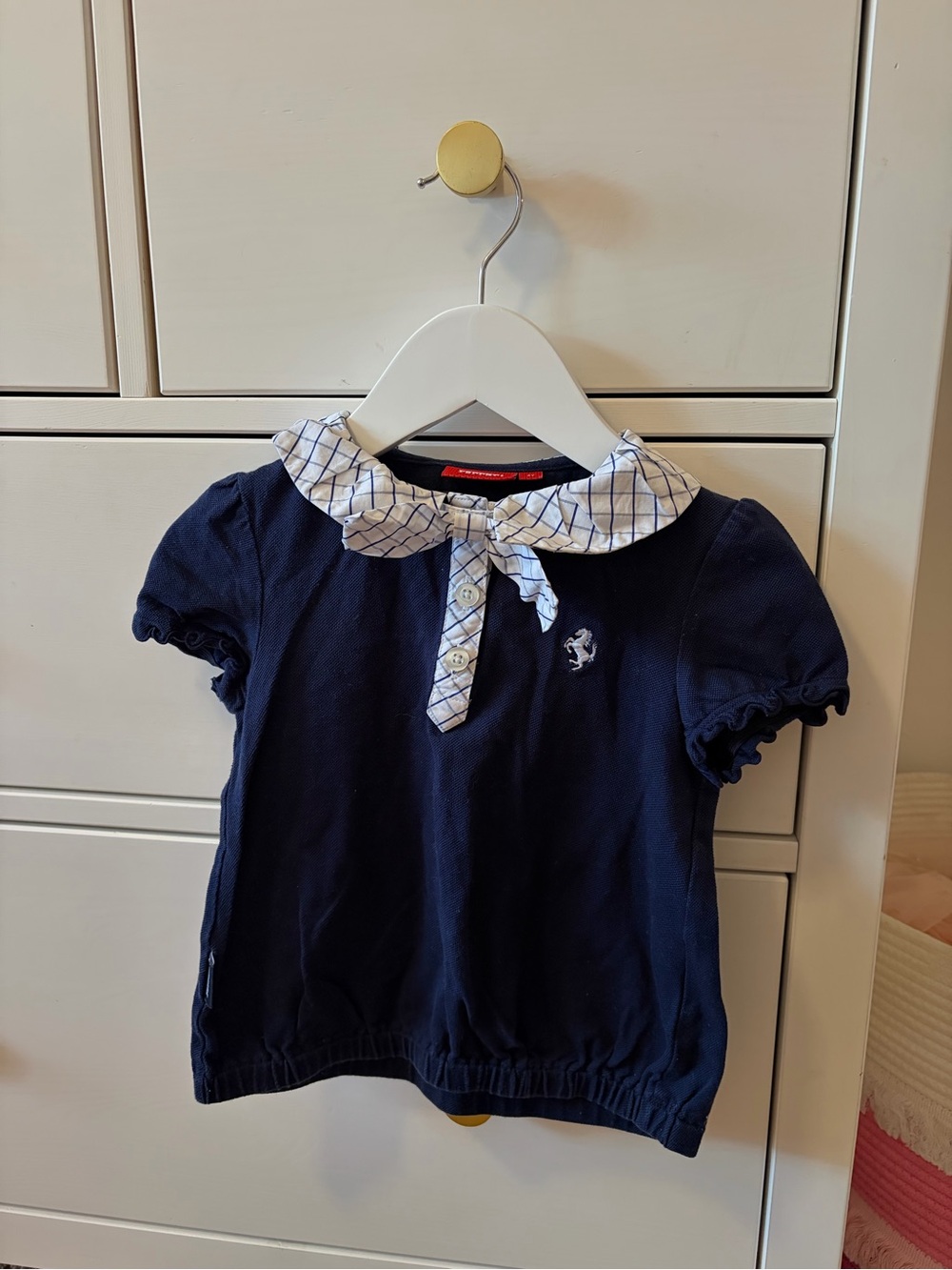 Ferrari Kids Shirt 4 Navy Blue Embroidered Logo Short Sleeve